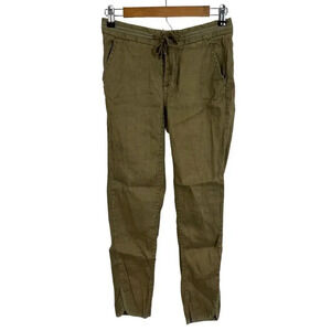 Anthropologie Pilcrow And Letterpress Olive Green Linen Blend Chino Ankle Pants